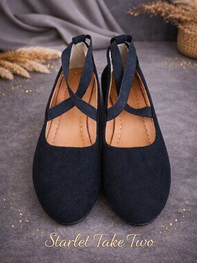Black Ballet Flats Crossover Ankle Straps